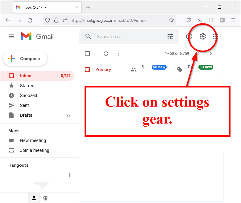 From Gmail inbox, click on settings gear.