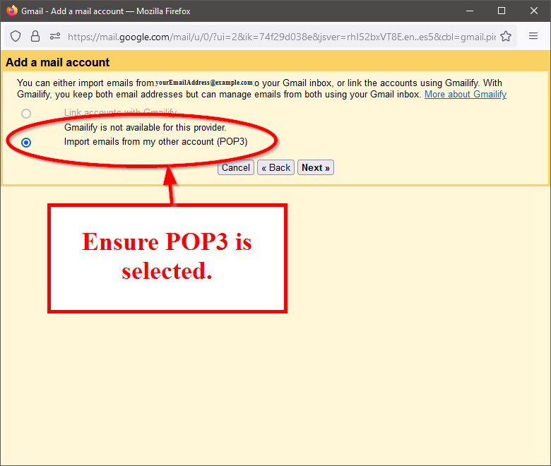 Ensure POP3 option is selected.