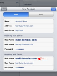 Fill "Host Name" field with your outgoing mail server name (this will be provided by your email host provider). Fill "User Name" field with the email address you are adding. Fill "Password" field with the password of the email address you are adding.