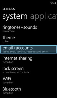 Select "email + accounts".
