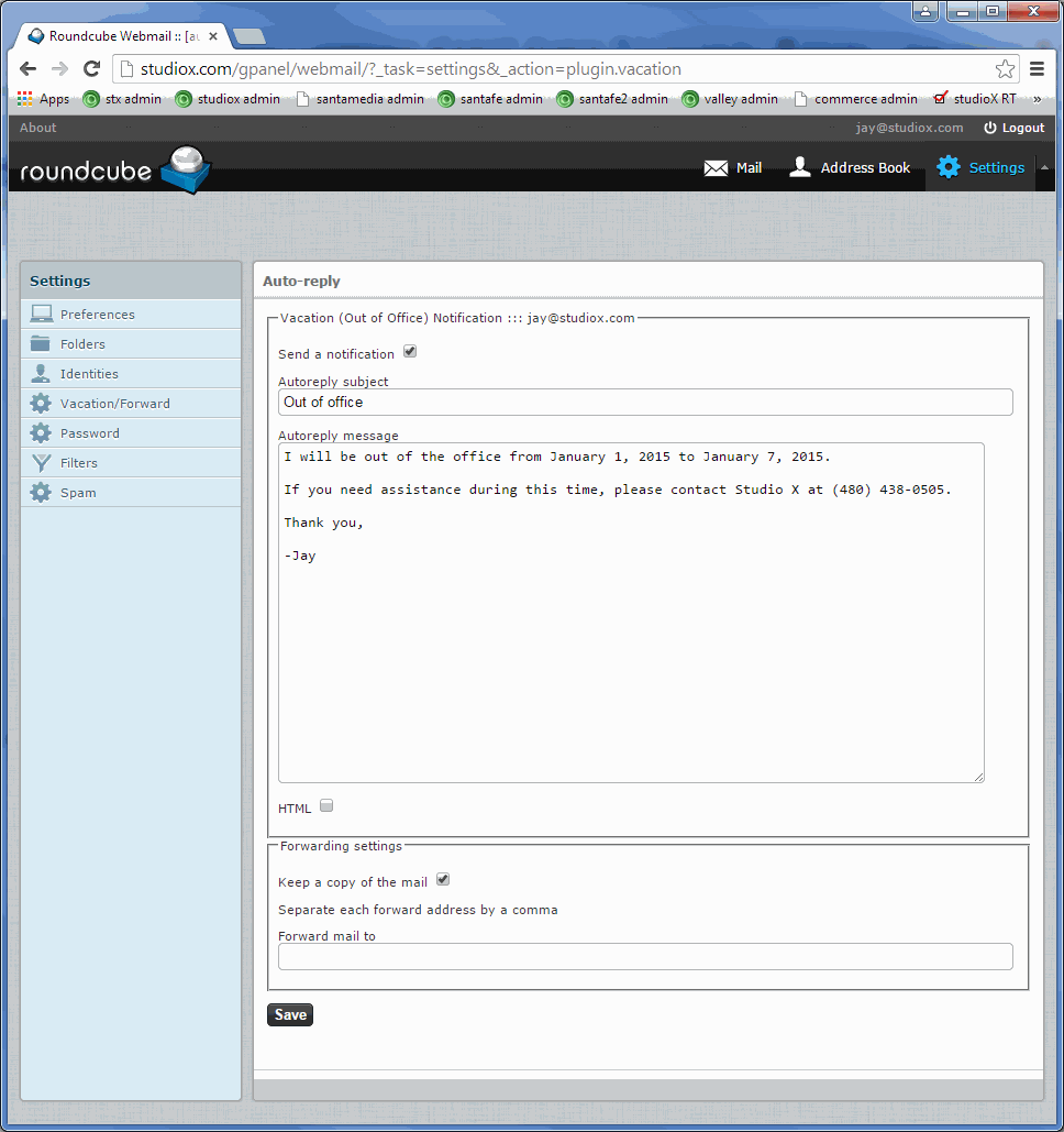 Enter desired subject and message in "Autoreply subject" and "Autoreply message".